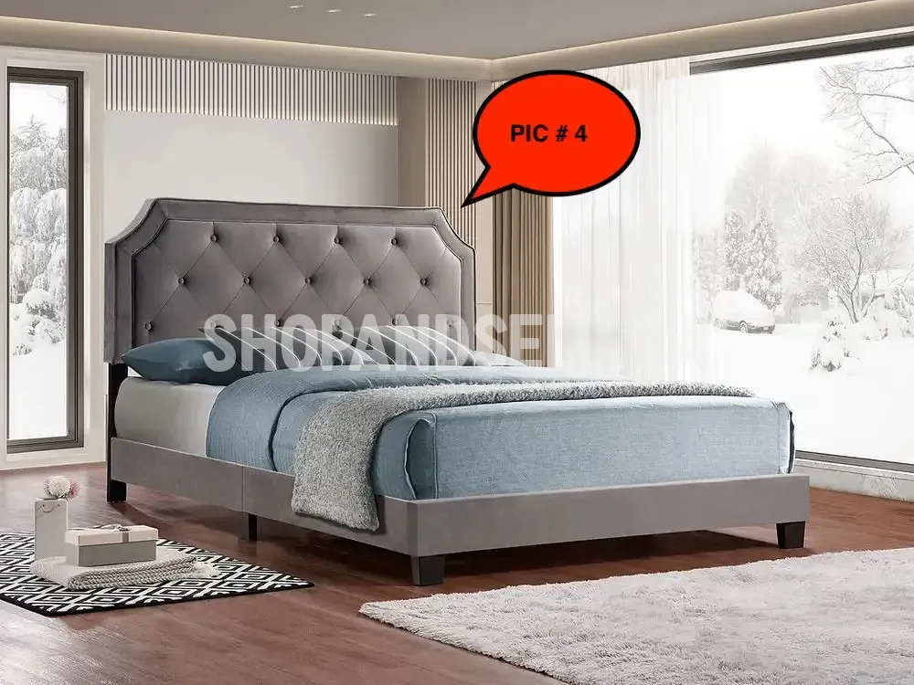 Brokrockville bed - top seller grey colour velvet tuffted bed