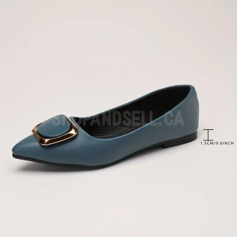 Women's Pointed Toe Mary Jane Flats - Summer Slip-On Ballet Shoes with Golden Accent Ring