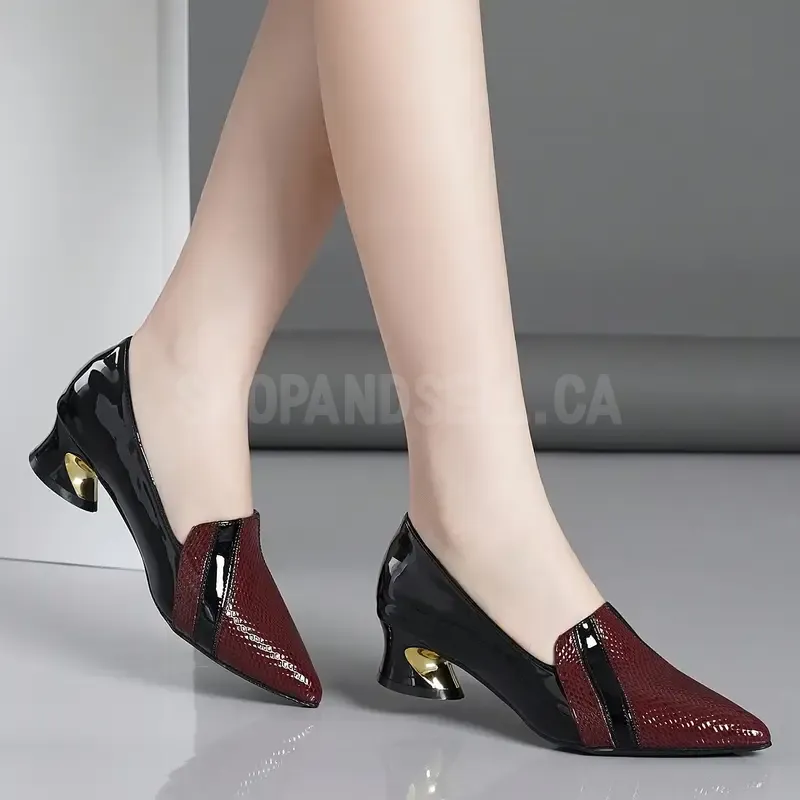 Women's Chunky Heel Pointed Toe Pumps - Comfortable Mid-Heel Dress Shoes with Synthetic Cover Upper &amp; Rubber Sole