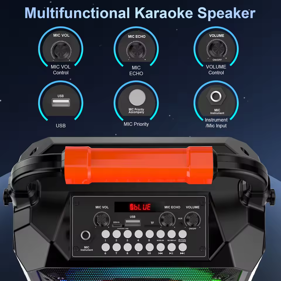 Karaoke Machine with 2 Wireless Microphones and Portable Speaker