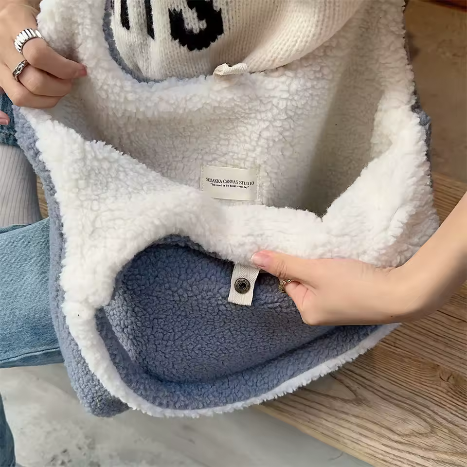 Vest Shape Women Plush Reversible Shoulder Bag