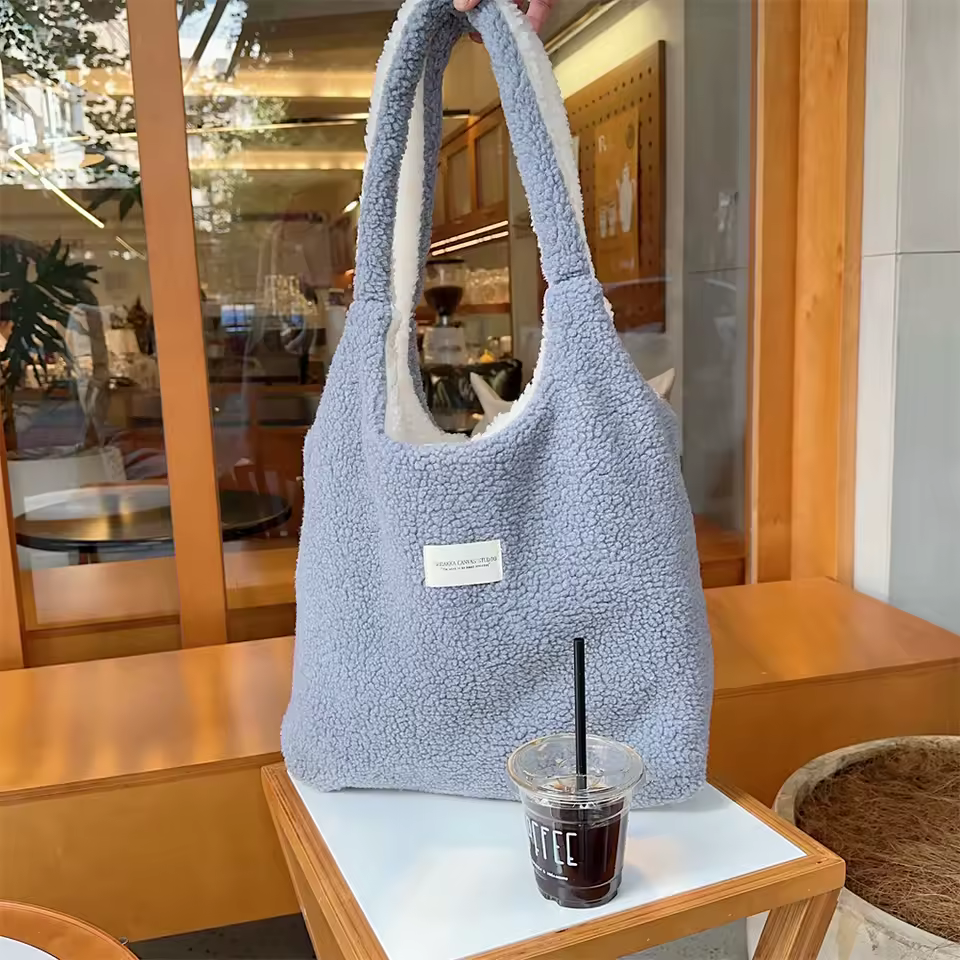 Vest Shape Women Plush Reversible Shoulder Bag