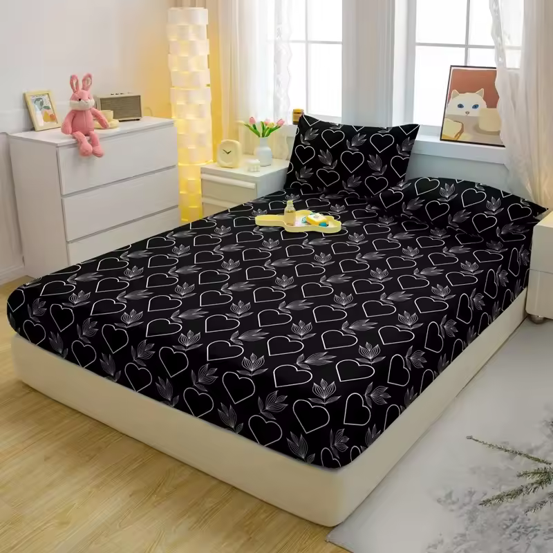 1 Simple Modern Plant Flower Printed Matte Fitted Sheet