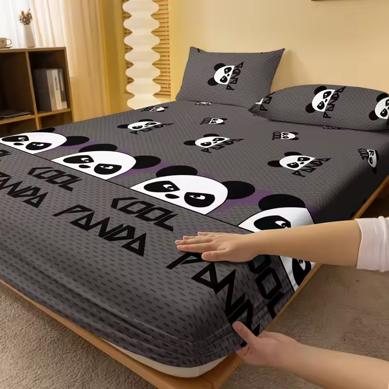1 Cartoon Cute animal panda printed matte Fitted Sheet