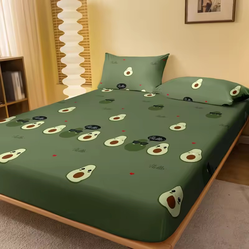 Cartoon Cute Avocado doll printed matte Fitted Sheet