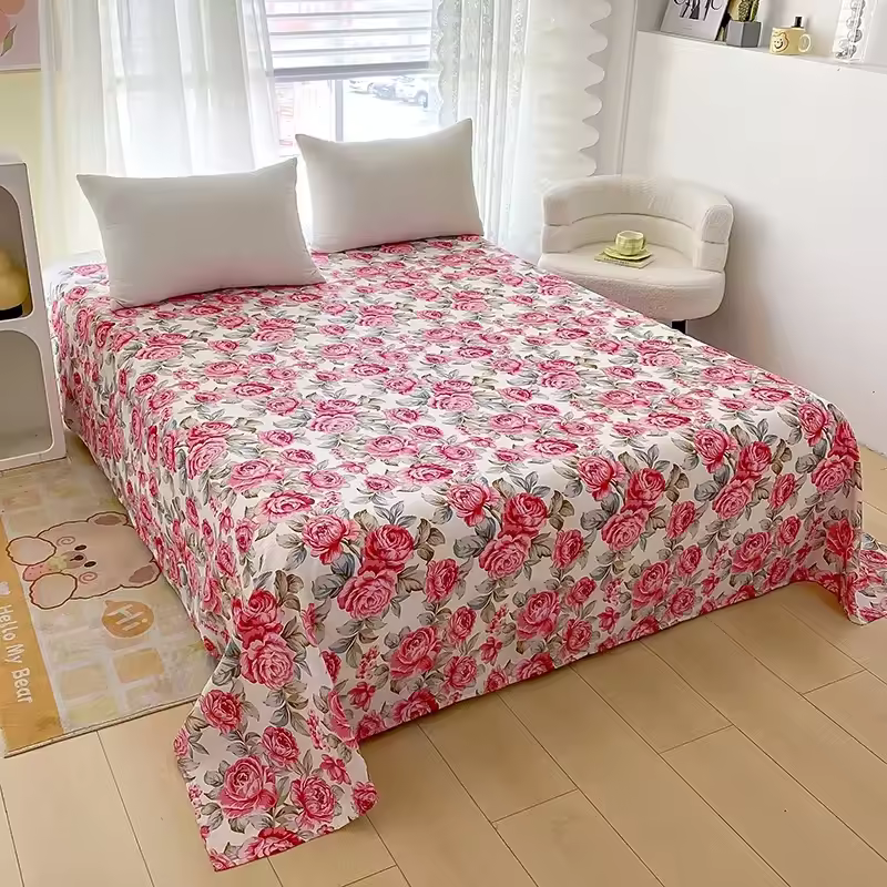 Red Flower Printed Flat Bed Sheets