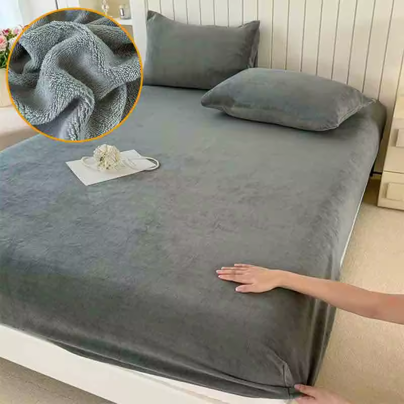 Solid Colour Winter Plush Warm Mattress Cover