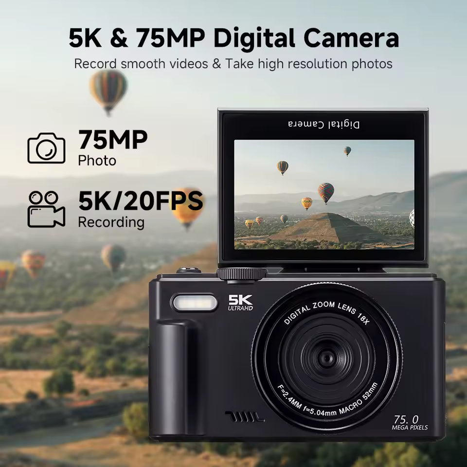 75MP Digital Camera for Photography 5K