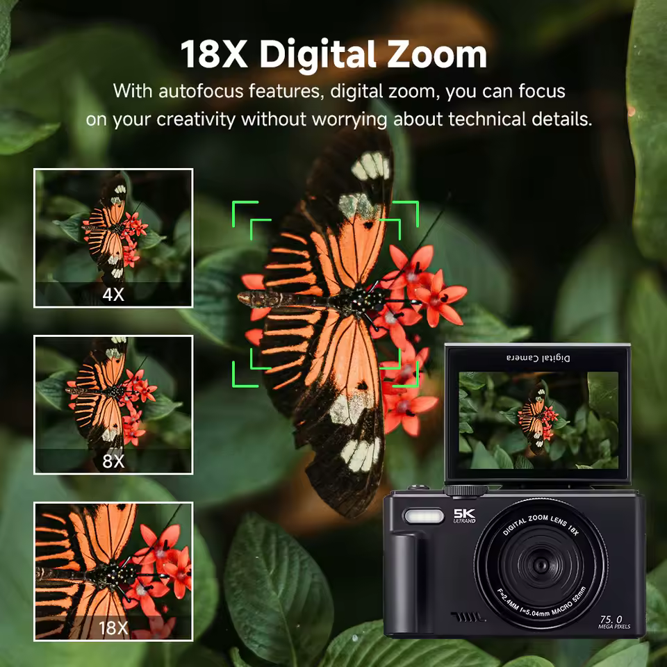 75MP Digital Camera for Photography 5K