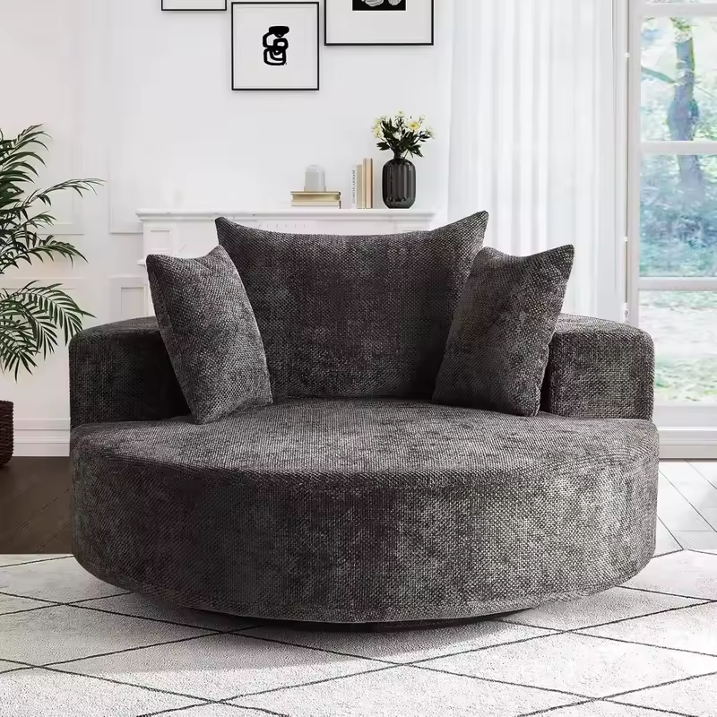 Modern 55-inch Round Swivel Chaise Lounge Chair,